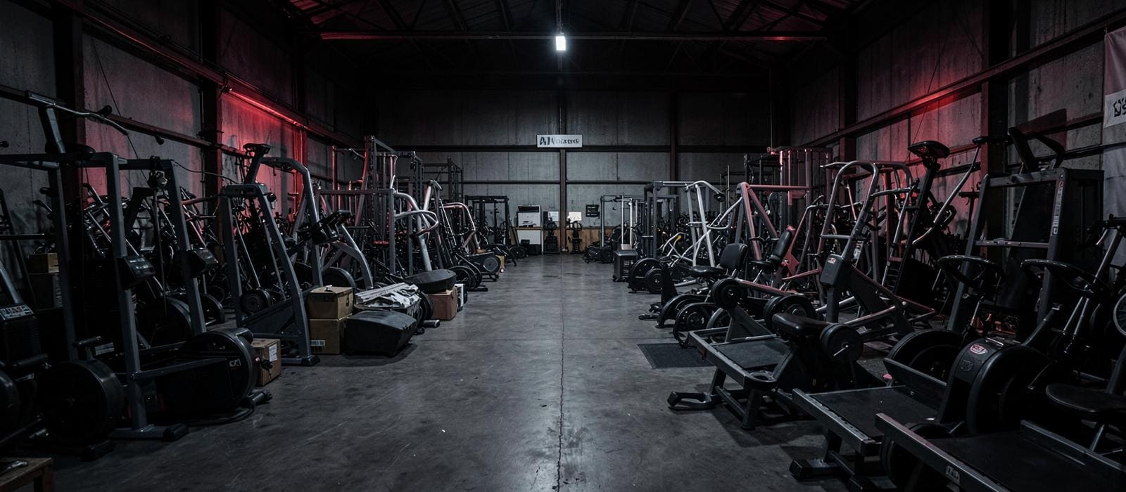 Warehouse of used commercial gym equipment
